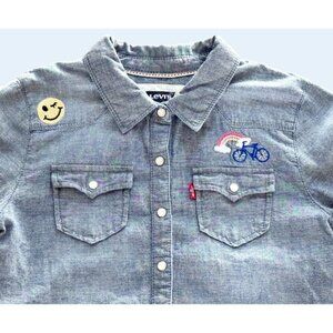 LEVI'S Kids Youth Denim Snap Button Embroidered Shirt Top Size M 10 -12